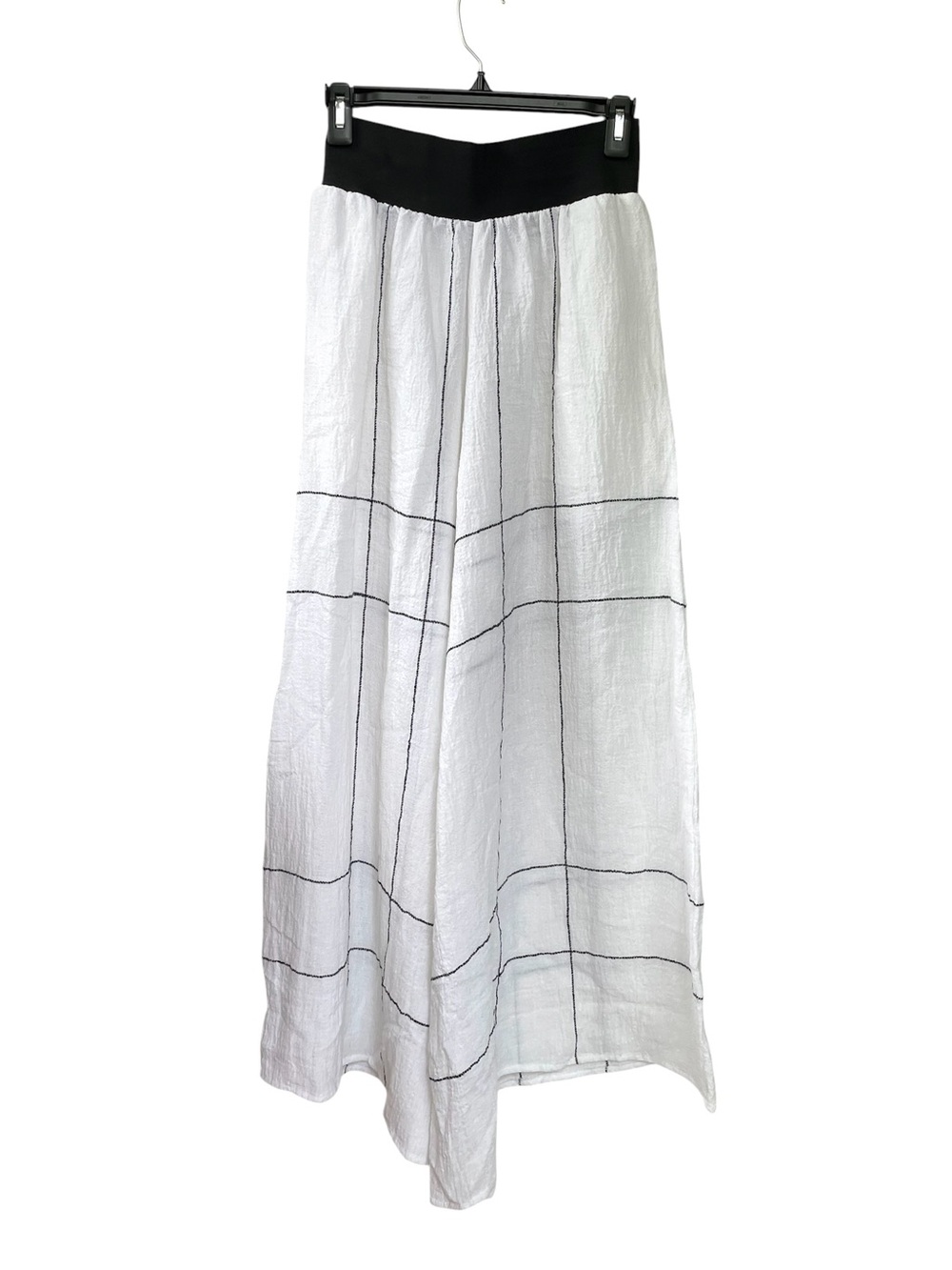 Igor Dobranic White Black Linen Windowpane Wide Leg Cropped Pants S
